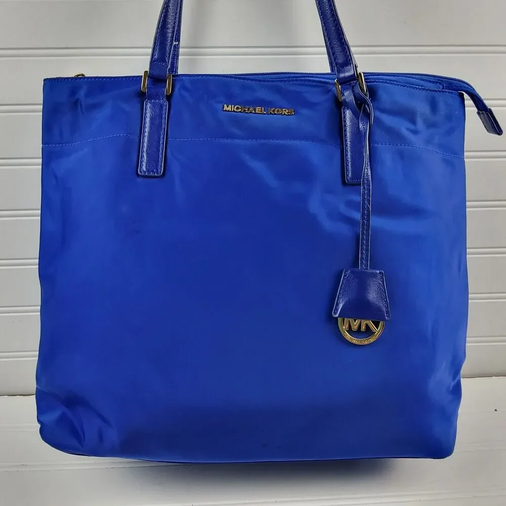 Michael Kors MK Nylon Tote Shoulder Handbag Purse Blue